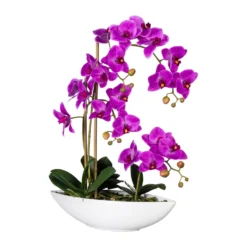 Künstliche Orchidee, Phalaenopsis, 4 Rispen, Lila Blüten, Ca. 60 Cm, 37 X 11 X 9 Cm Keramikschiffchen In Lila