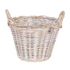 Pflanzkorb Aus Rattan Mit Folieneinsatz, Weiß, Ø 35 H: 25 Cm
